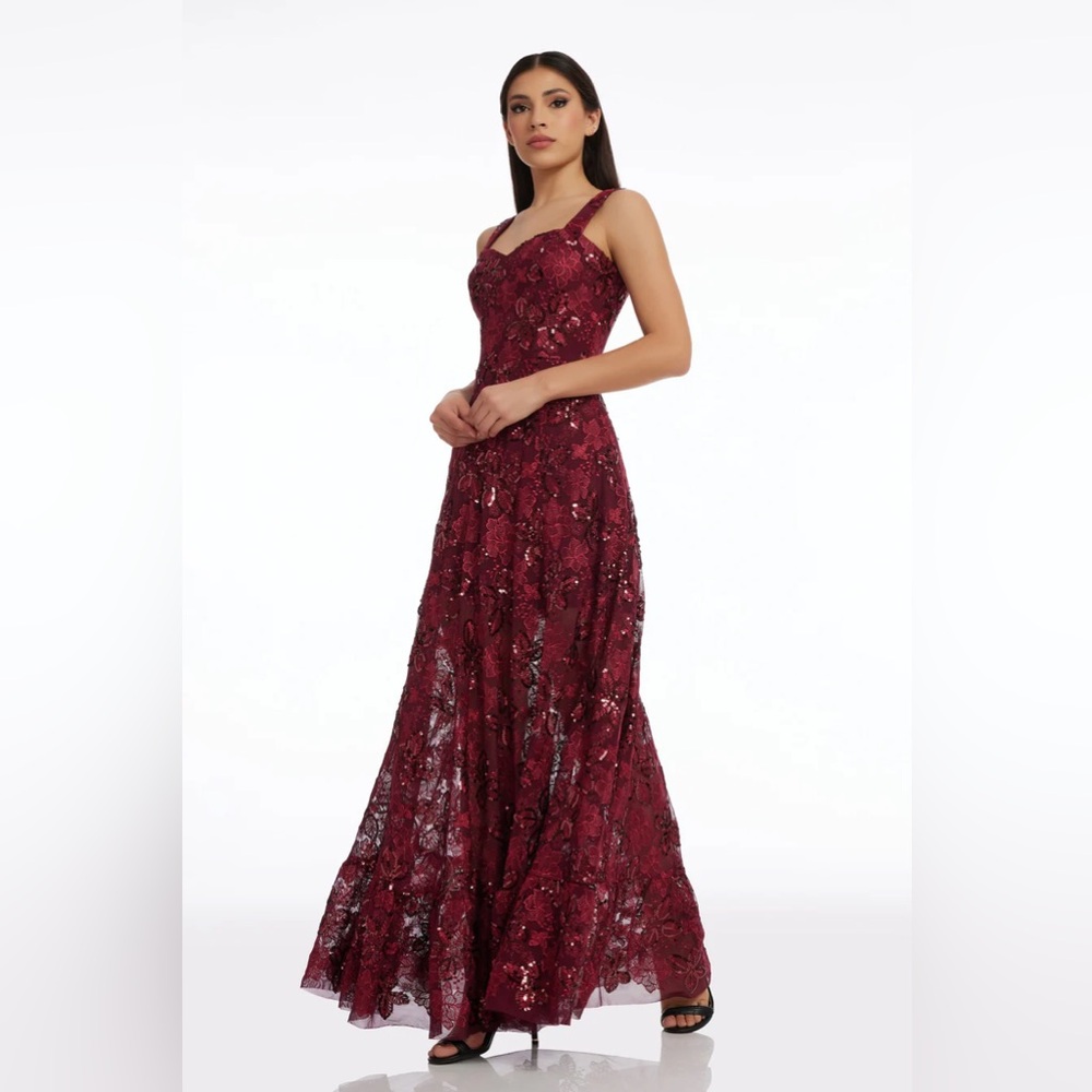 Dress the Population Anabel Sequin Embroidered Gown SZ MED